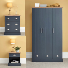 Wardrobe Set - KESWICK 3 Door Bedroom Set 3 Piece Slate Blue 115cm