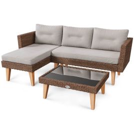 DENHURST Garden Corner Sofa Set - Brown with Beige