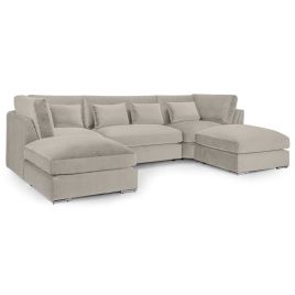 Deborah Beige Plush Velvet U Shape Large Corner Sofa