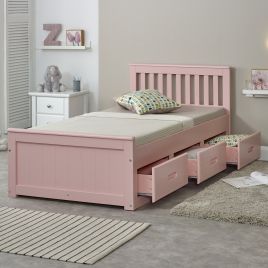 Single Bed - LISSON 3ft Wooden Bed with Storage Drawers Pink