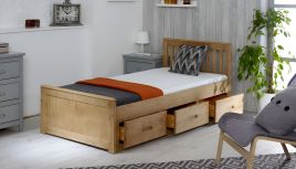 Single Bed - LISSON 3ft Wooden Bed with Storage Drawers Oak Finish