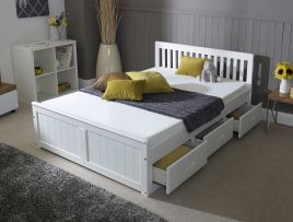 Small Double Bed - LISSON 4ft Wooden Bed with Storage Drawers White