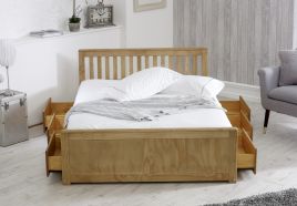 Double Bed - LISSON 4ft6 Wooden Bed with Storage Drawers Oak Finish