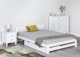 Small Double Bed - ZAMEN 4ft Wooden Bed White