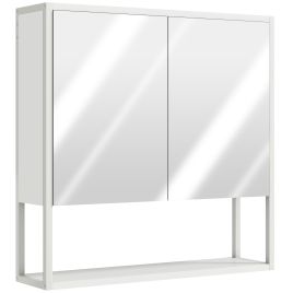 HERON Bathroom Mirror Cabinet with Soft Close Doors White