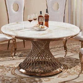 Fontana Circular Marble Effect Dining Table with Lacquer Finish and Stainless Steel Base in Rose Gold