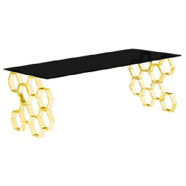 Calistoga Rectangular Stylish Golden Frame Coffee Table in Black Glass Top