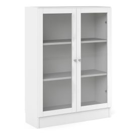 WRAYNE Low Wide Display Cabinet with 2 Shelves and 2 Glass Doors - White