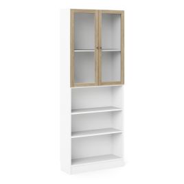 WRAYNE Tall Wide Display Cabinet with 4 Shelves and 2 Glass Doors - White with Oak