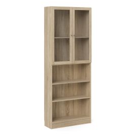 WRAYNE Tall Wide Display Cabinet with 4 Shelves and 2 Glass Doors - Oak