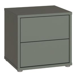 AVELINE Low Bedside Table Cabinet with 2 Push to Open Drawers - Sage Green