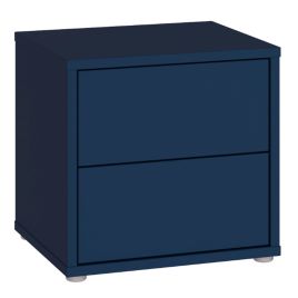 AVELINE Low Bedside Table Cabinet with 2 Push to Open Drawers - Night Blue