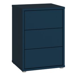 AVELINE Bedside Table Cabinet with 3 Push to Open Drawers - Night Blue