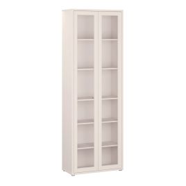 AVELINE Slim Tall Display Cabinet with 2 Push to Open Glass Doors and 5 Shelves - Sand