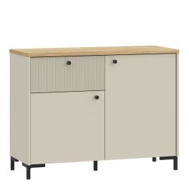 ZENVITE Sideboard with Fluted Detail Drawer and Cupboard - Mauvella Oak with Sand