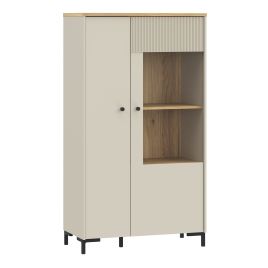 ZENVITE Display Cabinet with Fluted Detail, Doors and Open Shelving - Mauvella Oak with Sand