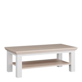 ELMRIDGE Large Rectangular Coffee Table with Shelf - White with Riva Oak