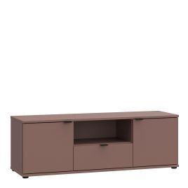 HELION Wide TV Unit Cabinet with Open Shelf, Drawer and 2 Doors - Terracotta