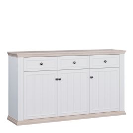 ELMRIDGE Sideboard with 3 Drawers and 3 Doors - White with Riva Oak