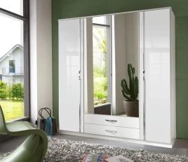 DAYTON 4 Door Mirrored Wardrobe with 2 Drawers Gloss White - 180cm