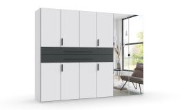 DEXO 6 Door Mirrored Wardrobe with 2 Drawers White - 270cm