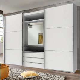 BRAN 2 Door Mirrored Sliding Wardrobe with 3 Drawers White - 300cm
