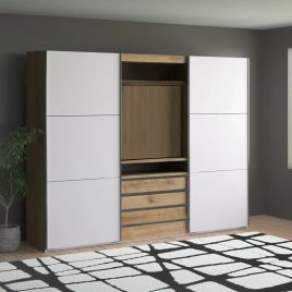 HARVEST 4 Door Sliding Wardrobe with 4 Drawers Light Oak - 300cm