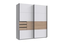BIONIC 2 Door Sliding Wardrobe with 3 Drawers White - 180cm