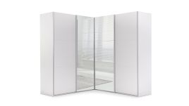MERIN 4 Door Mirrored Corner Sliding Wardrobe White - 207cm