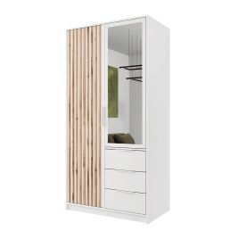 BARNSLEY 2 Door Mirrored Wardrobe with 3 Drawers White - 100cm