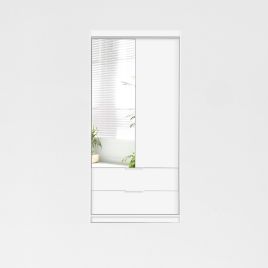 MAJO 2 Door Mirrored Wardrobe with 2 Drawers White - 103cm