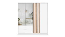 MAJO 3 Door Mirrored Wardrobe with 2 Drawers White - 203cm