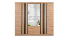 MAJO 4 Door Mirrored Wardrobe with 2 Drawers Medium Oak - 250cm