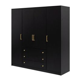 RENZO 4 Door Wardrobe with 3 Drawers Black - 196cm