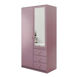 ELVIRO 2 Door Mirrored Wardrobe with 3 Drawers Purple - 100cm