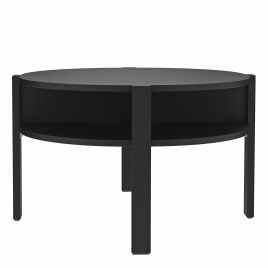 BAHARO Round Coffee Table with Open Shelf - Black