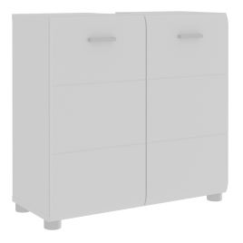 FROSTIC Under Sink Bathroom Vanity Unit with 2 Doors and Silver Handles - White High Gloss