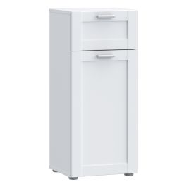 LOKARA Bathroom Storage Cabinet with 1 Door and 1 Drawer, Silver Handles - White