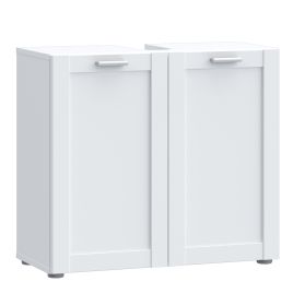 LOKARA Under Sink Bathroom Vanity Unit with 2 Doors and Silver Handles - White