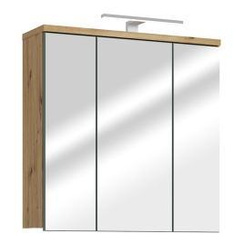 VERDON 3 Door Bathroom Mirror Cabinet with Integrated LED Lighting - Artisan Oak with Sage Green