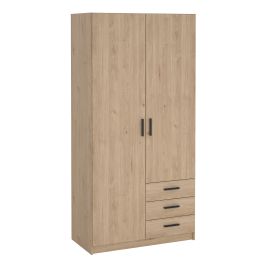 VELOCI 2 Door Wardrobe with 3 Drawers Oak - 99cm