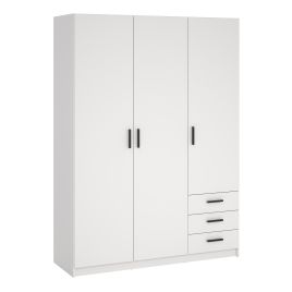 VELOCI 3 Door Wardrobe with 3 Drawers White - 147cm