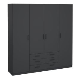 VELOCI 4 Door Wardrobe with 3 Drawers Matt Grey - 196cm