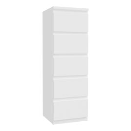 EDMONT White Chest of Drawers - Tallboy, Medium-sized, 5 Drawers