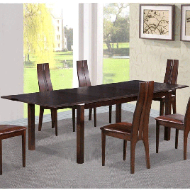 Hove Solid Beech Dining Set with Dark Walnut Veneer Tabletop and 6 Chairs