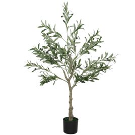HERON 4ft Decorative Artificial Olive Tree 450 Leaves 20 Fruits Green