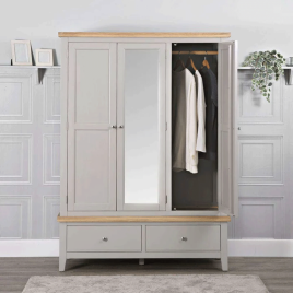 Wardrobe - QUANTUM 3 Door Wardrobe Grey and Oak 135cm