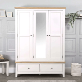 Wardrobe - QUANTUM 3 Door Wardrobe White and Oak 135cm