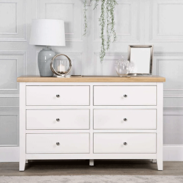 TAUNTON White Chest of Drawers - Large-sized, 6 Drawers, Double, Ready Assembled