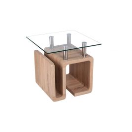 Builth Stylish SIde Lamp Table Glass Top with Side Magazine Pocket - Natural